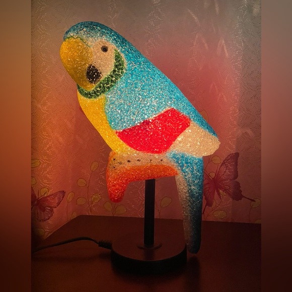 Rare Vintage Popcorn plastic Parrot lamp on a metal stand Lovely accent lamp - Picture 4 of 16